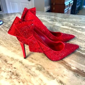 Inc red jeweled high heels with bow size 10